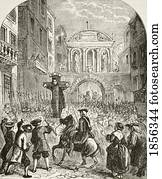 Daniel Defoe 1660 To 1731 English Novelist And Journalist In The Pillory At Temple Bar. From The National And Domestic History Of England By William Aubrey Published London Circa 1890