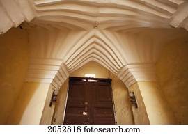 decorado, teto, de, a, recepção, corredor, em, a, Ramadan, casa, um, otomano, comerciante, casa, namorando, para, a, 1800S, Rosetta, (Rashid), Beheira, egito