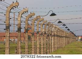 Electrified Barbed Wire Fences Separating The Sections Of The Auschwitz-Birkenau Concentration Camp, Oswiecim, Malopolska, Poland