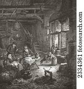 le, menage, Rustique, por, Adriaen, furgão, Ostade., de, Histoire, des, Peintres, De, Toutes, Les, ÃƒÆ’Ã¢â‚¬Â°Coles, ÃƒÆ’Ã¢â‚¬Â°Cole, hollandaise, publicado, 1863.