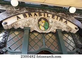 portugal, exterior, de, um, brasileira, cafe;, lisboa