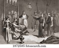 St. Francis Of Assisi Tries To Convert Melek-El-Kamel, Sultan Of Babylonia, To Christianity During The Fifth Crusade. From The Book Los Frailes Y Sus Conventos Published 1854