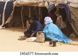 Tuareg family by their tent in Tiriken, Mali