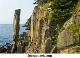 Balancing rock, basalt rock cliffs, Bay of Fundy; Long Island, Nova Scotia, Canada