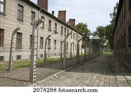 Corridor Of Electrified Barbed Wire Fences Separating The Prison Camp From The Administrative Offices, Auschwitz Concentration Camp, Oswiecim, Malopolska, Poland