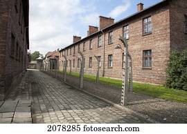 Corridor Of Electrified Barbed Wire Fences Separating The Prison Camp From The Administrative Offices, Auschwitz Concentration Camp, Oswiecim, Malopolska, Poland