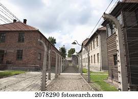 Corridor Of Electrified Barbed Wire Fences Separating The Prison Camp From The Administrative Offices, Auschwitz Concentration Camp, Oswiecim, Malopolska, Poland