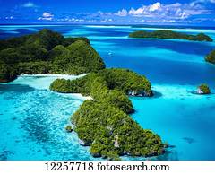 Aerial view of world heritage listed Palau Islands; Micronesia