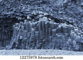 Hexagonal basalt columns rise out of the earth near the beaches of Vik; Iceland