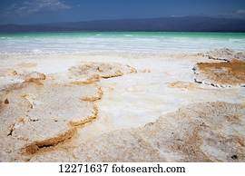 Salt deposits at lowest point in Africa, Lake Assal; Djibouti