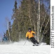 Downhill skiers at Mt. Aurora Skiland near Cleary Summit north of Fairbanks, Alaska
