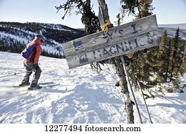 Old signs Mt. Aurora Skiland near Cleary Summit north of Fairbanks, Alaska