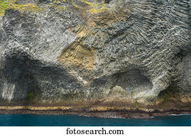Strange basalt rock formations on Heimaey, the largest of the Westman Islands; Iceland