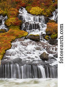 Hraunfossar, cachoeiras, e, outono, colours;, islândia