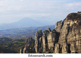 mosteiro, ligado, um, cliff;, meteora, grécia
