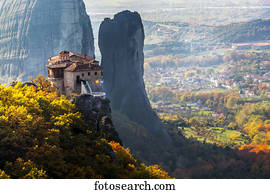 mosteiro, ligado, um, cliff;, meteora, grécia