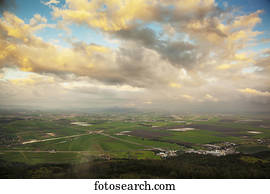 Mount Carmel with glowing clouds over Jezreel Valley; Israel