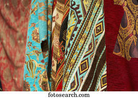 Textiles in open air market in the Greek town of Sinasos (Mustafapasa), near Cappadocia; Turkey