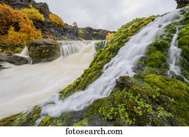 um, grupo, de, cachoeiras, coletivamente, sabido, como, Gjain;, islândia