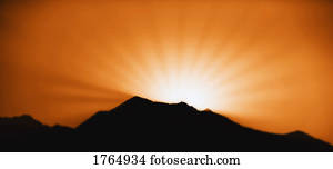 alvorada/ocaso, e, um, montanha, horizonte