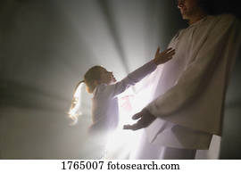 Child runs into the arms of Jesus