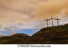 Three crosses on a hill