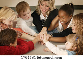 um, grupo crianças, com, professor