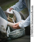 Jesus washes disciple's feet