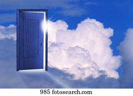 porta, abertura, com, fundo, de, nuvens