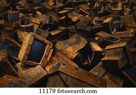 pilha, de, descartado, computadores