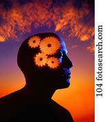 סוריאלי, צללית, של, איש, לחשוב