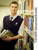 estudante, em, a, biblioteca