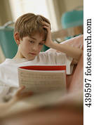 leitura menino, um, livro música