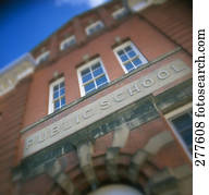 frente, de, tijolo, escola, predios