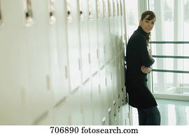 Student hangs out in hallway