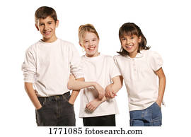 três crianças, gastando, tempo, junto