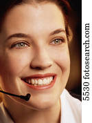 mulher, desgastar, headset telefone