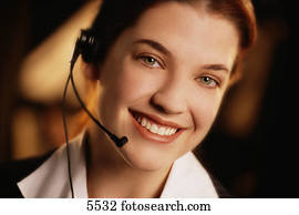 mulher, desgastar, headset telefone