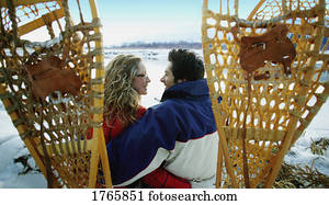 Couple with snowshoes