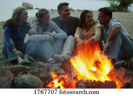 um, grupo pessoas, apreciar, um, fogueria