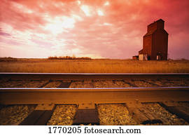 Railroad track and grain elevator