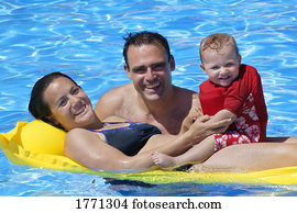 família, em, piscina