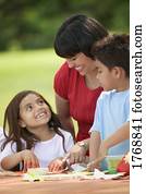 família, trabalhos, ligado, pintura dedo