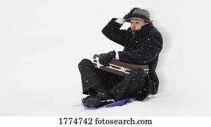 homem negócios, sledding