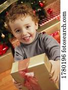 criança, com, presente natal