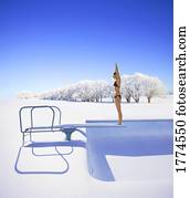 mergulhar, em, inverno