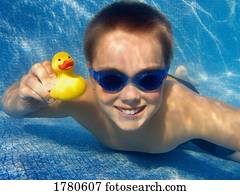 criança, fundo, piscina