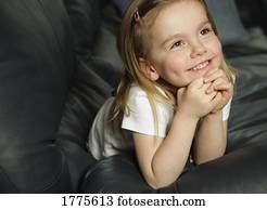 retrato, de, um, feliz, menininha