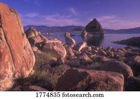 Rocky terrain and lake