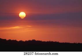 pôr do sol, ligado, nebuloso, dia